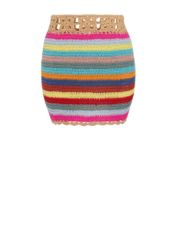 Beige Crochet Knitted Mini Skirt, 1