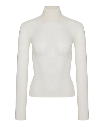 White Sheer Merino Wool Turtleneck, 1