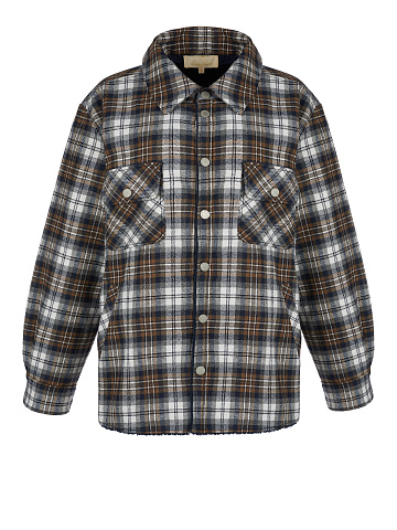 Dark Brown Checked Navy Faux Fur Lined Shirt, 1