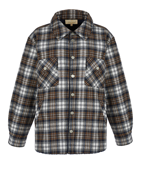 Dark Brown Checked Navy Faux Fur Lined Shirt, 1 Dark Brown Checked Navy Faux Fur Lined Shirt, 1