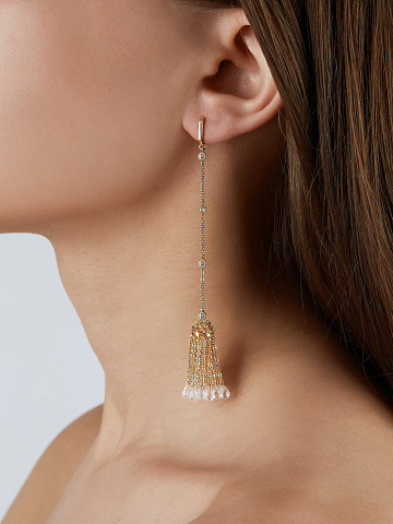 Yellow Gold, Topaz & Rock Crystal Short Tassel Earrings, 2
