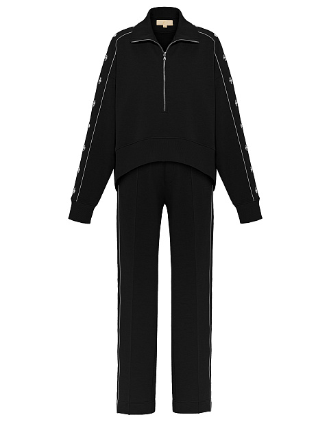 Black tracksuit with cropped sweatshirt and cornflower embroidery, 1 Black tracksuit with cropped sweatshirt and cornflower embroidery, 1