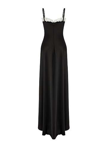 Black feather-trim maxi dress, 2