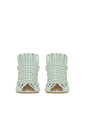 Mint Woven Leather Heeled Mules, 2
