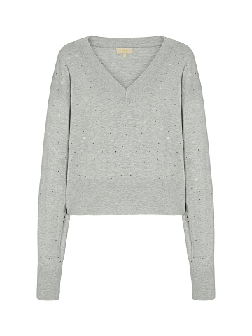 Grey Rhinestone Cashmere Pullover, 1