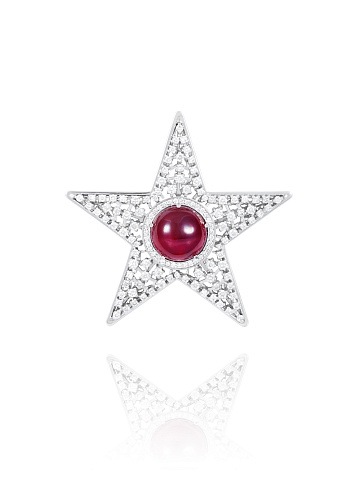 Ruby Cabochon & White Gold "Star" Brooch, 1