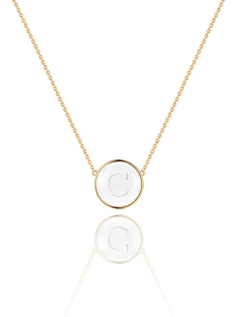 Yellow gold necklace with a C letter pendant and rock crystal, 1