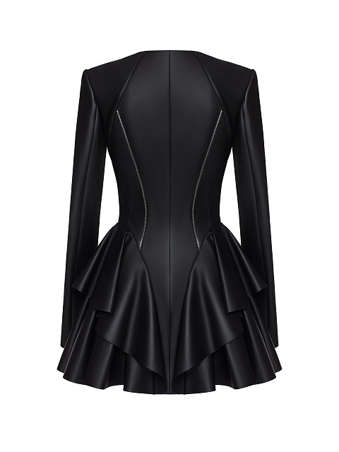 Black leather mini dress with ruffles, 8 Black leather mini dress with ruffles, 8