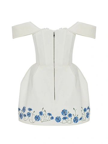 White Embroidery & Lace Trim Cotton Mini Dress, 2
