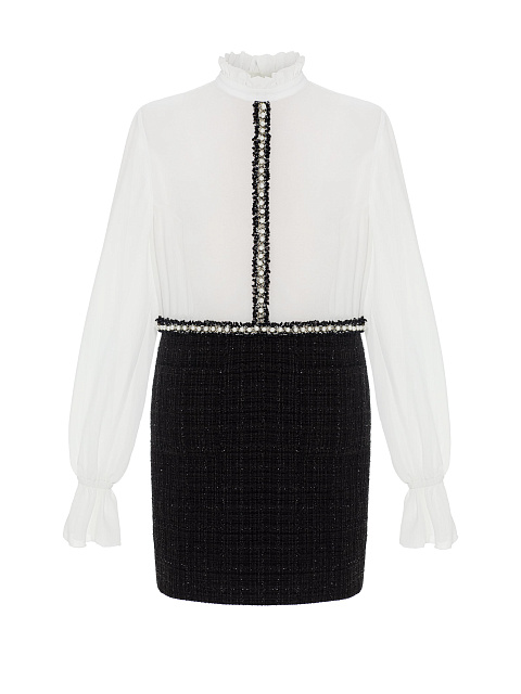 Black and white chiffon and tweed mini dress, 1 Black and white chiffon and tweed mini dress, 1