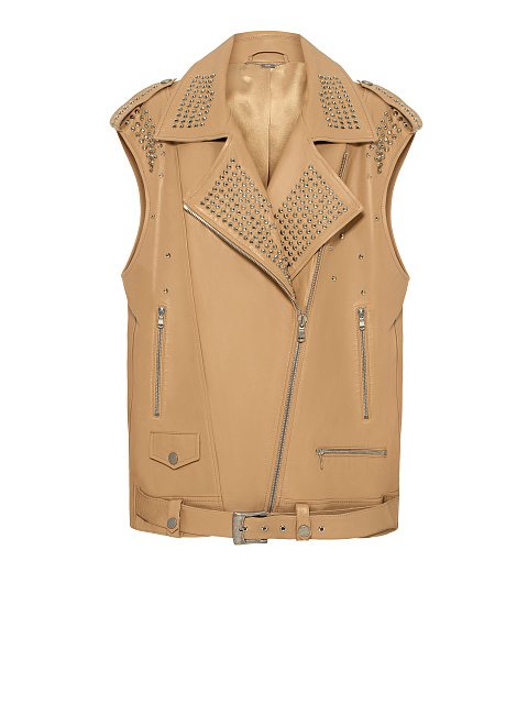 Light Beige Oversized Studded Leather Vest, 1 Light Beige Oversized Studded Leather Vest, 1