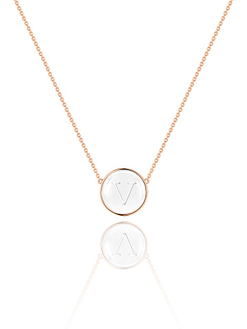 Rose gold necklace with letter V pendant with rock crystal, 1