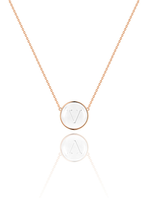 Rose gold necklace with letter V pendant with rock crystal, 1