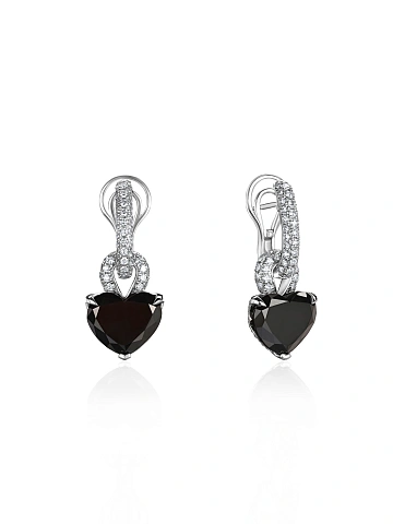 White gold earrings with heart-cut black diamonds, 1
