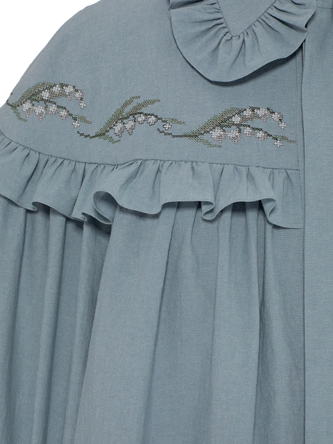 Light Blue Embroidery & Ruffle Cotton Shirt, 4 Light Blue Embroidery & Ruffle Cotton Shirt, 4