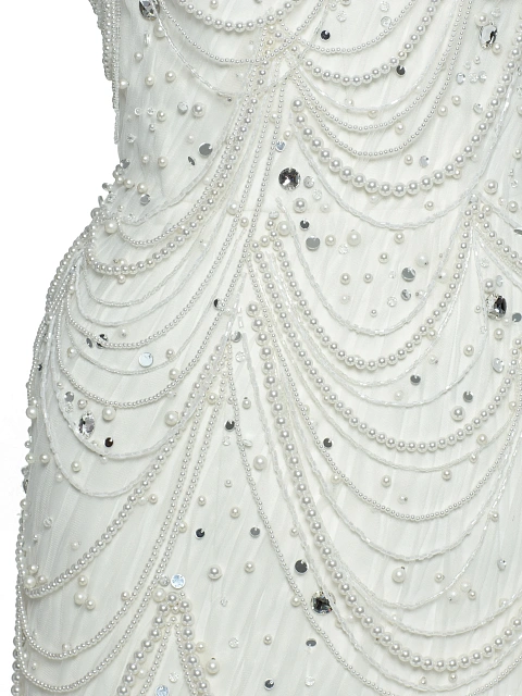White Pearls & Rhinestones Silk Mini Dress, 4 White Pearls & Rhinestones Silk Mini Dress, 4
