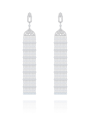 Rose Cut Diamond, Baguette Diamond, Briolette Diamond & White Gold Earrings, 1