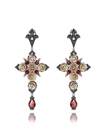 Mother of Pearl, Garnet Pear & Black Gold Earrings, 1