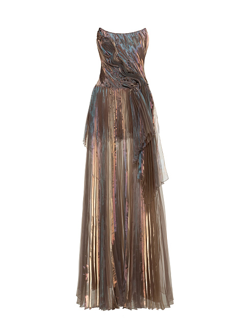 Brown Plisse Organza Maxi Dress, 1 Brown Plisse Organza Maxi Dress, 1