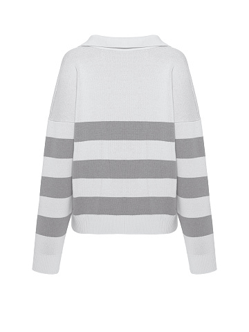 White & Grey Striped Cotton Pullover, 2