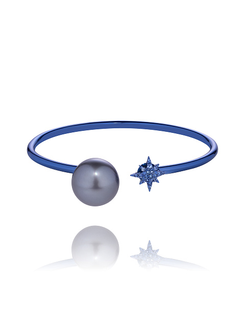 Pearl, Round Sapphire & Black Gold Bracelet, 1