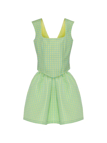 Lime Green Jacquard Top & Mini Skirt Set, 1