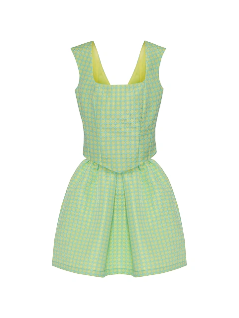 Lime Green Jacquard Top & Mini Skirt Set, 1 Lime Green Jacquard Top & Mini Skirt Set, 1