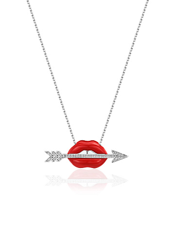 Lip-shaped necklace with pendant with Red Color enamel and diamonds, 1