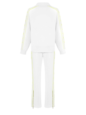 White & Neon Yellow Lily Embroidered Jersey Suit, 2