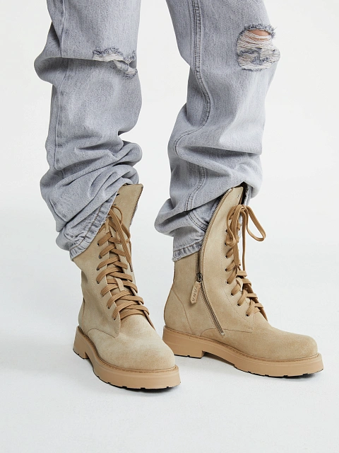 Beige Suede Long Boots, 5