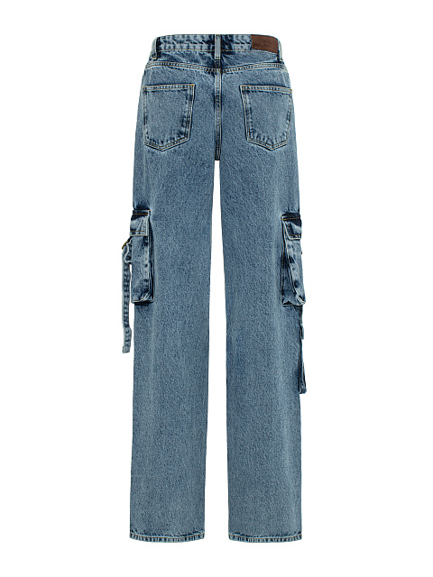 Blue Wide Leg Cargo Jeans, 2