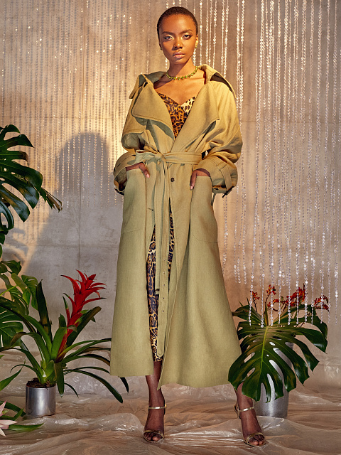 Olive-Green Double-Breasted Linen Coat , 11 Olive-Green Double-Breasted Linen Coat , 11