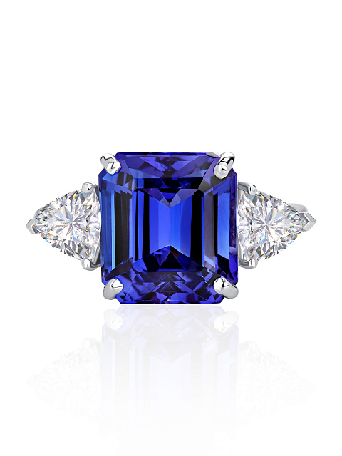 Rectangular Tanzanite & Trillion Diamond & White Gold Ring, 2