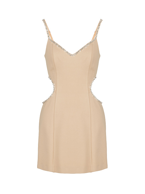 Crystals Embellished Beige Cut Out Mini Dress, 1 Crystals Embellished Beige Cut Out Mini Dress, 1