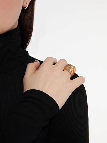 Wide yellow gold ring with brown diamonds, 2