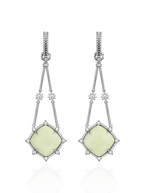 Chrysoprase & Cubic Zirkonia & Silver Earrings, 1