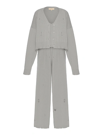 Grey Knitted Cardigan, Top & Pants Set, 1