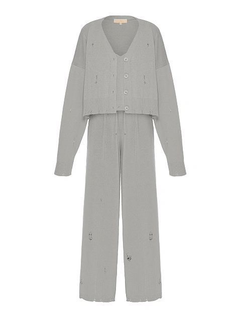 Grey Knitted Cardigan, Top & Pants Set, 1 Grey Knitted Cardigan, Top & Pants Set, 1