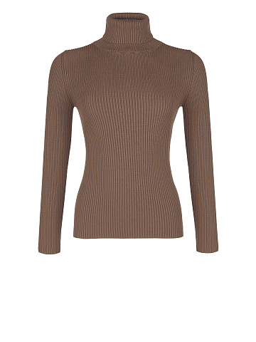 Brown ribbed knit turtleneck, 1