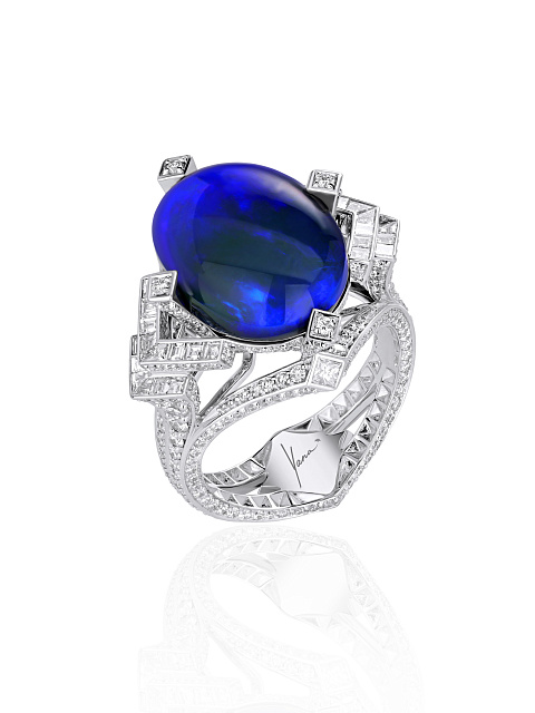 White Gold & Opal & Round Diamond Ring, 1