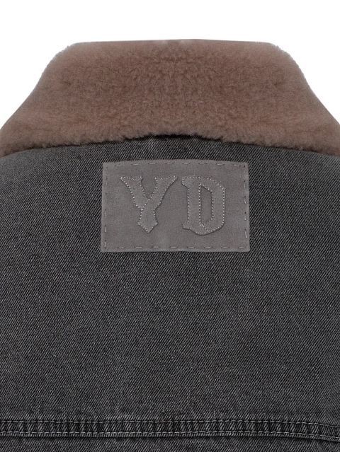 Grey Denim & Brown Shearling Oversized Jacket, 10