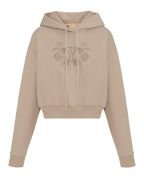 Cropped beige hoodie with embroidery, 1 Cropped beige hoodie with embroidery, 1