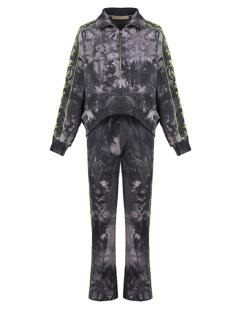 Grey Tie-dye & Neon Green YD Embroidered Jersey Suit, 1