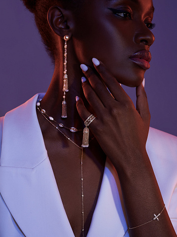 Rose gold tassel ring with diamonds, 2