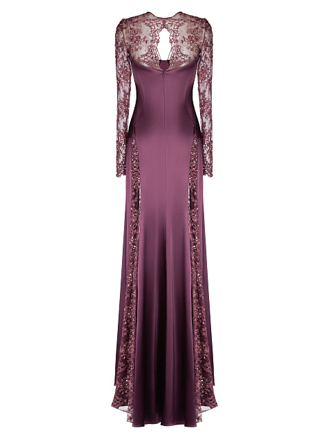 Purple Silk Lace-Paneled Maxi Dress, 2
