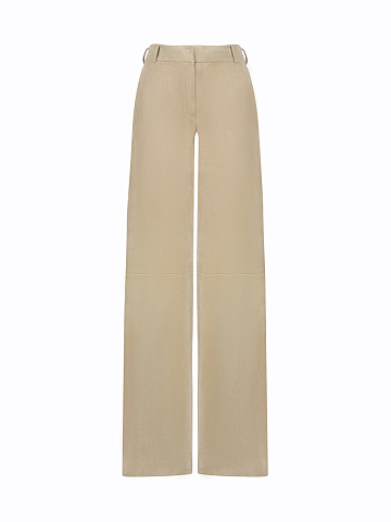 Beige Suede Wide Leg Trousers, 1