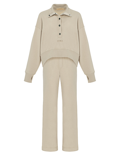 Beige "Yana" Embroidered Jersey Suit, 1 Beige "Yana" Embroidered Jersey Suit, 1