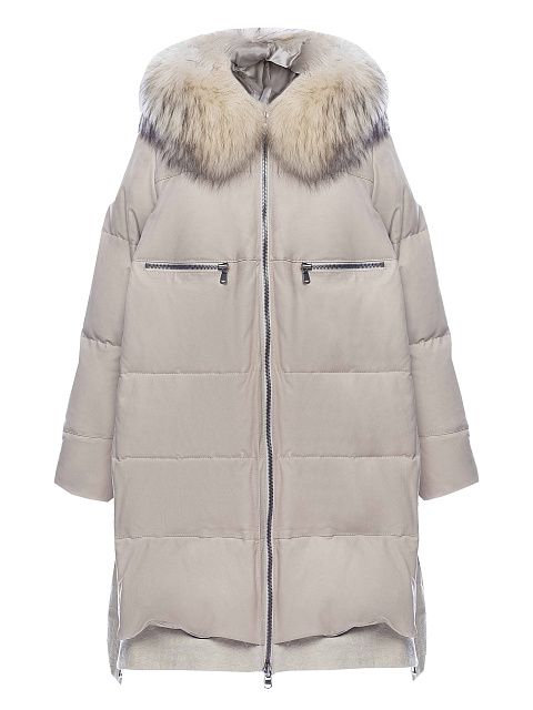 Racoon Fur & Crocodile Leather Trimmed Beige Suede Down Coat, 1 Racoon Fur & Crocodile Leather Trimmed Beige Suede Down Coat, 1