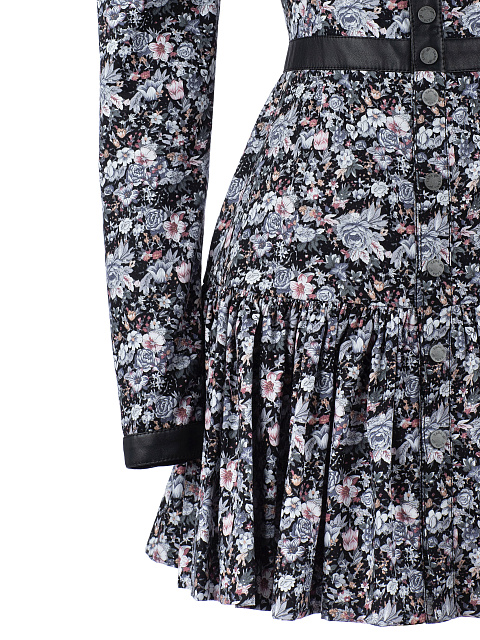 Black Cotton Floral-Print Mini Dress, 2