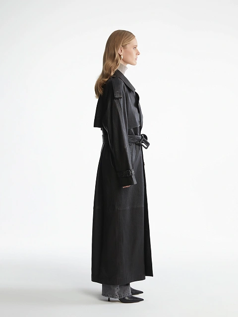 Black Textured Leather Trench Coat, 4 Black Textured Leather Trench Coat, 4
